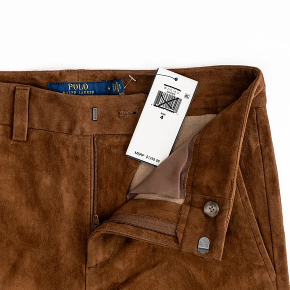 NWT Polo Ralph Lauren Lamb Suede Flared Pants Brown $1298 - Size 4 - Picture 7 of 10